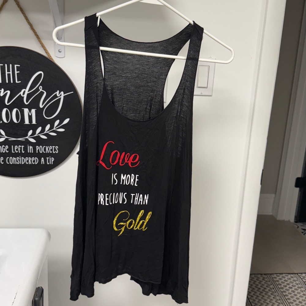 Black Tank Top with Colorful Text